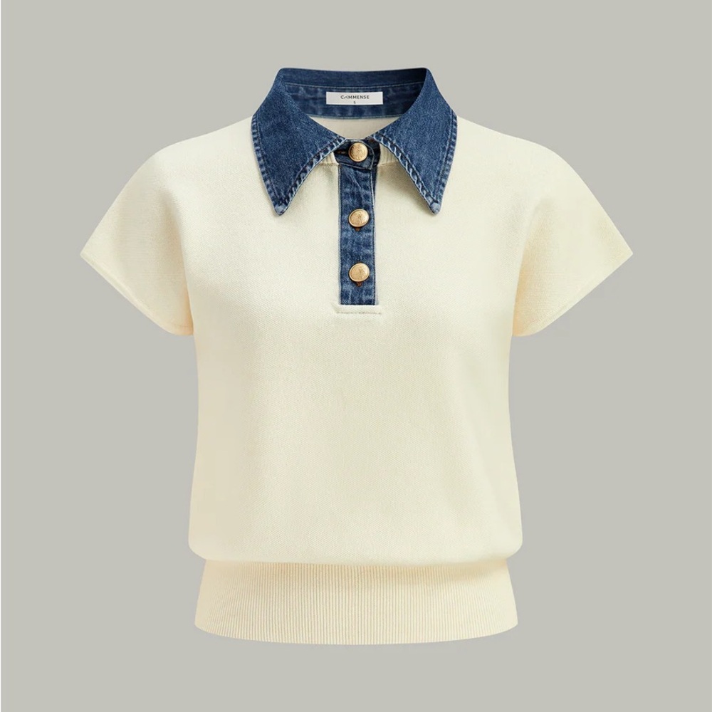Cream and Denim Collared Shirt